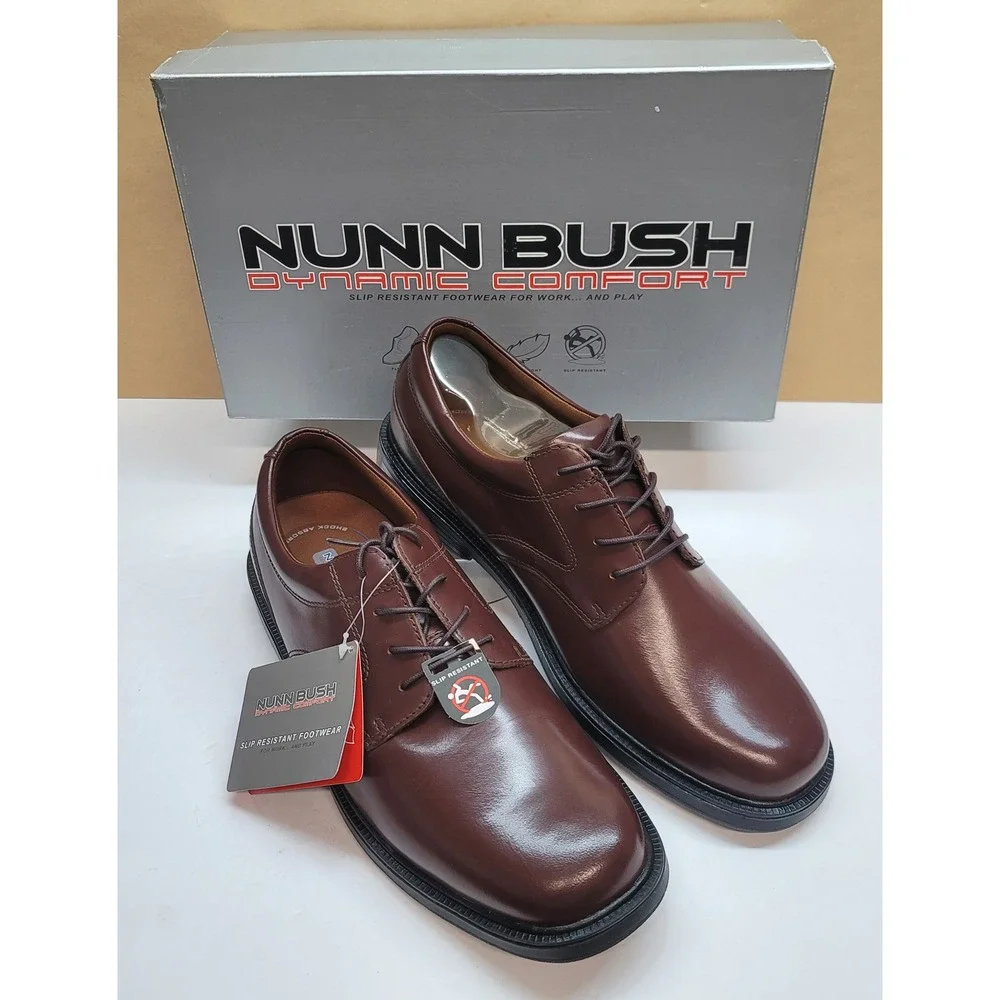 Nunn Bush Mens 12M Dynamic Comfort Brown Leather Slip Resistant Dress Shoes
